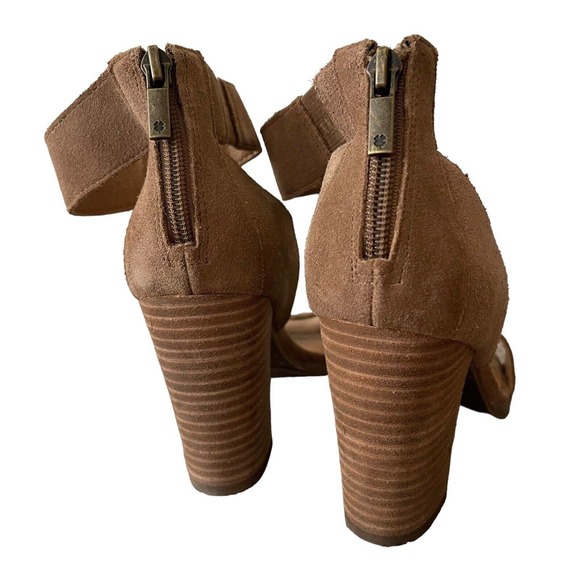 Lucky Brand 6.5 Lexara Heels Open Toe Sandals Block Heel Taupe Suede - Picture 9 of 13